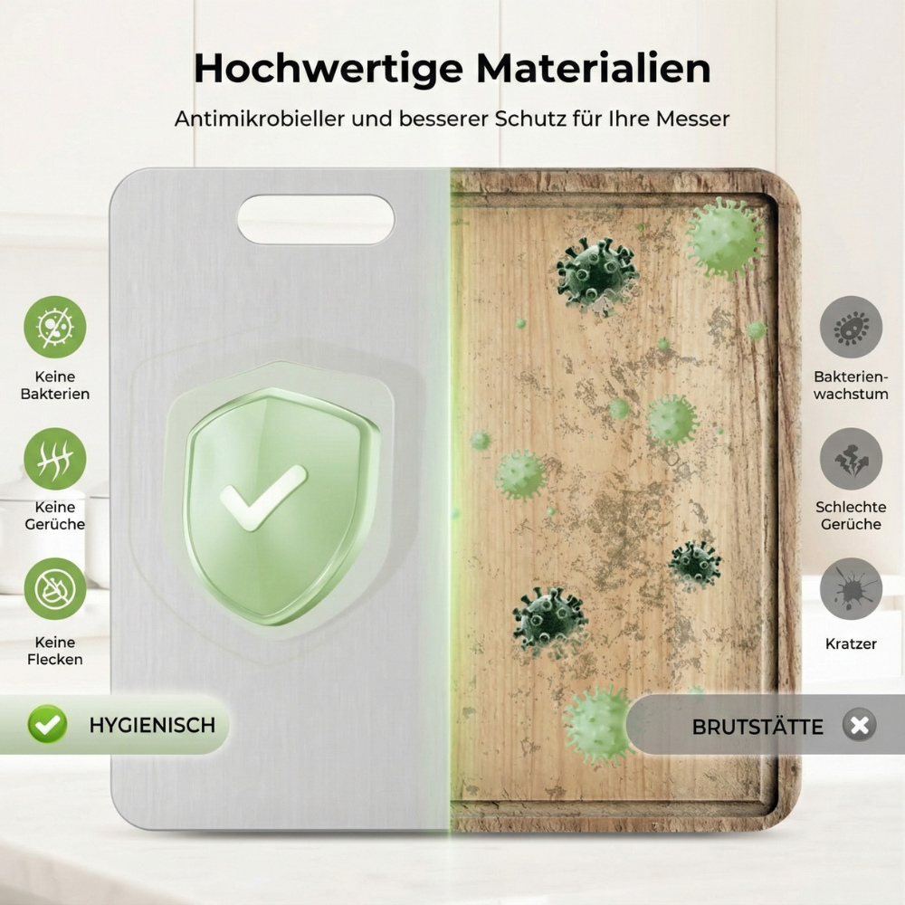 Titan Schneidebrett, Schneidebrett aus 100% Titan für die Küche, Doppelseitige Titanbretter mit getrennten Bereichen für Rohkost und Gekochtes, giftfrei, spülmaschinenfest (S+M+L)